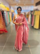 Coral Pink Pure Handloom Tissue checks Saree with sabyasachi borders SS50425