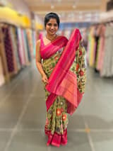 Pista Fusion Tissue Gorgette Saree with vidarbha Borders
