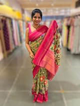 Pista Fusion Tissue Gorgette Saree with vidarbha Borders