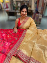 Peach & Reddish Pink Combo Banarasi Tissue Brocade saree SS50216