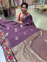 Wine mysore silk with embroidered border S62F114