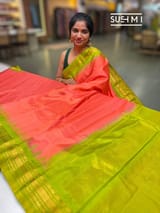 Coral vintage stripes Gadwal Silk Saree : S62F210