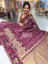 Winish Brown Mysore silk saree with pythani embroidered border : D62F006