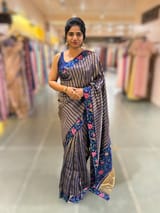 Blue Banarasi Tissue stripes Saree with petite point embroidery SS50215