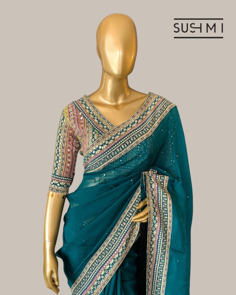 Peacock Blue DesignerOrganza saree SS50248