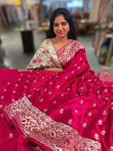 Dark Pink Pure Mashru Satin Saree with embroidery SS5019