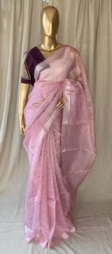 Pastel Pink Banarasi kora Saree