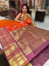 Rust Orange & winish Brown Combo Vintage Checks Kanjeevaram Saree