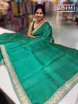 Emerald Green Organza Saree with sabhyasachi borders S62117