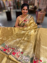 Gold Kanjeevaram Saree with Village Theme Embroidery SS50198