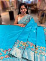 Copper sulphate chanderi silk saree with kalamkari applique border SS50531