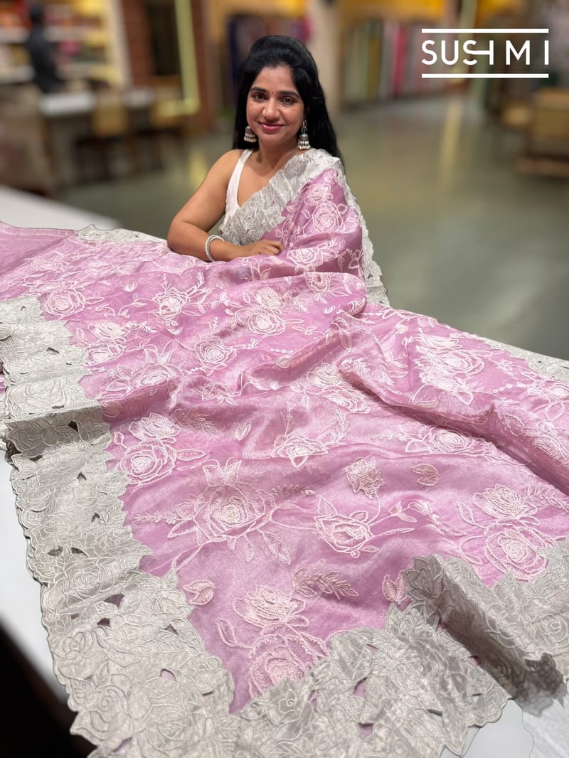 Lilac Pink Designer Tissue with embroidery
