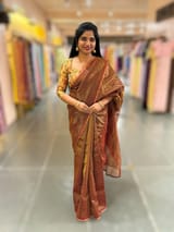 Brown chaderi Tissue saree with designer tissue blouse