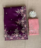 Violet  Pure Organza heavy handwork saree