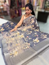 Midnight Blue Printed Banarasi Cotton Tissue SS50561