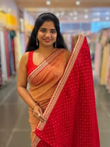 Red Crush Tissue Saree with Bandhini & Sabhya borders SS50399