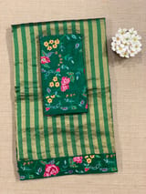 Emerald Green Banarasi Tissue stripes Saree with petite point embroidery SS50213