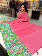 Pink Handloom Mul Tissue & Pen kalamkari fusion Saree