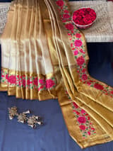 Molten Gold Kanjeevaram Tissue Sareewith petite point embroidery : S62F090