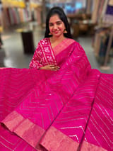 Rani Pink Dhupion Raw Silk Saree with Gharchola bandhini blouse SS50489