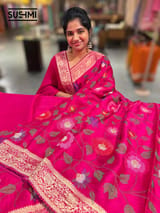 Dark Pink  Banaras Mashru Silk with embroidery