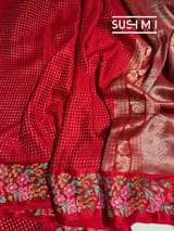 Chilli Red Mysore Silk Saree with petitepoint embroidery S62108