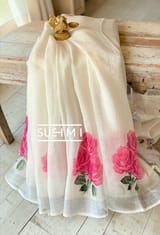 Floral printed handloom lenin saree