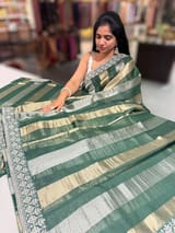 Forest Green kora tissue stripes saree SS50284