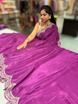 Wine crepe silk saree with scalloped pita border SS50535