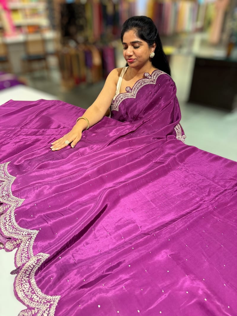 Wine crepe silk saree with scalloped pita border SS50535