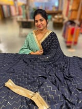 Navy Georgette Saree with stick on Badla in zigzag pattern