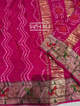 Fuschia Pink bandhej saree with embroidery : S62F205