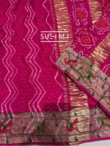Fuschia Pink bandhej saree with embroidery : S62F205