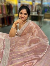Pastel Pink Banarasi Tissue checks Saree with Sabyasachi Borders SS50433