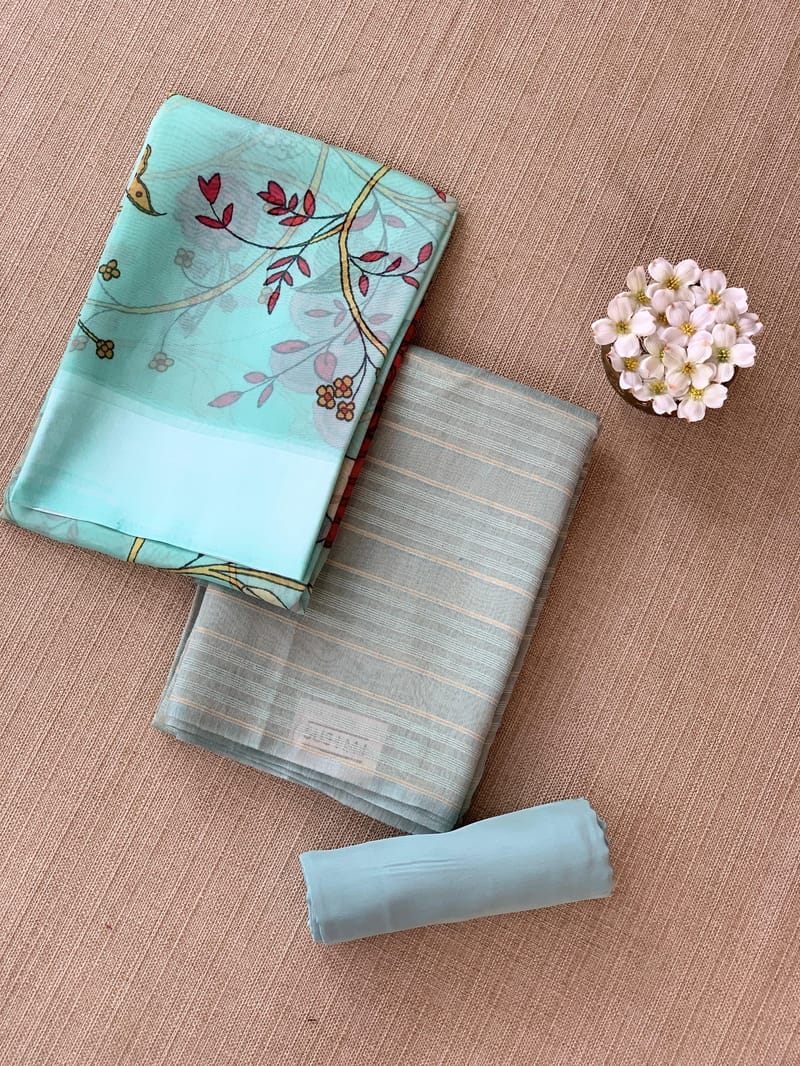 Mint Blue Banarasi Chiniya Silk 3-pc Suit set : SS62J09