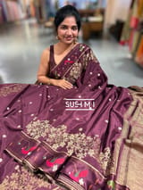 Winish Brown Mysore silk saree with pythani embroidered border : D62F006