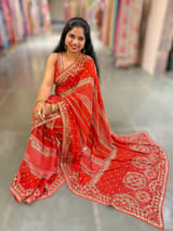 Light Green Kareena Inspired Gorgette Saree with allover mirrors