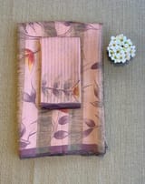 Peach pink Mul silk tissue stripes handloom saree with handpainting