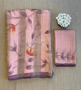 Peach pink Mul silk tissue stripes handloom saree with handpainting