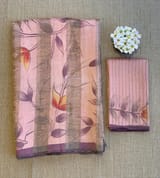 Peach pink Mul silk tissue stripes handloom saree with handpainting