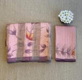 Peach pink Mul silk tissue stripes handloom saree with handpainting
