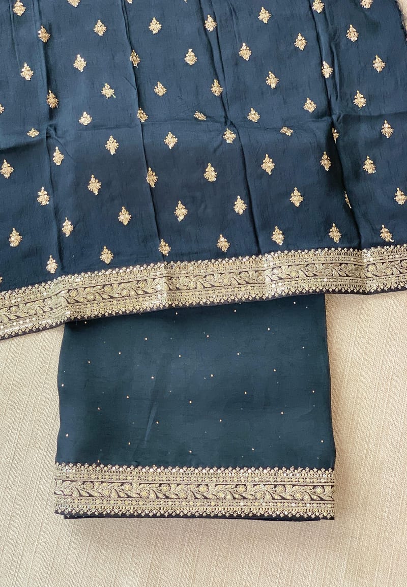 Black pure organza saree with mukaish work SS50582