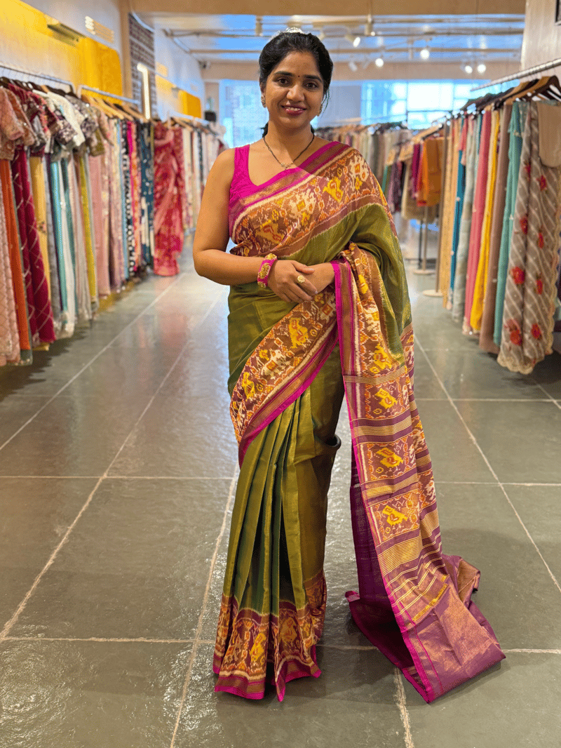 Parrot Green Color Tissue Patan Patola Saree