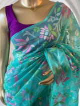 SeaGreen Real Zari Jamdani Saree
