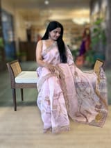 Rose Pink Pure Organza Saree with one of a kind Tissue Applique work allover SS50333