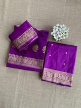 Purple Pute Handloom Katan Silk  3 pc Suit Set with  kaduwa weaving SS50592
