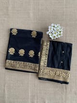 Black Pure Handloom Black Katan Silk  3 pc Suit Set with  kaduwa weaving SS50593