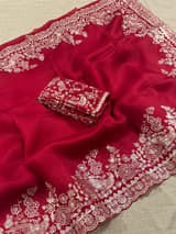 Meroonish Red  Pure organza Saree with pita emb SS50309