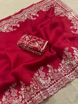 Meroonish Red  Pure organza Saree with pita emb SS50309