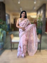 Rose Pink Pure Organza Saree with one of a kind Tissue Applique work allover SS50333